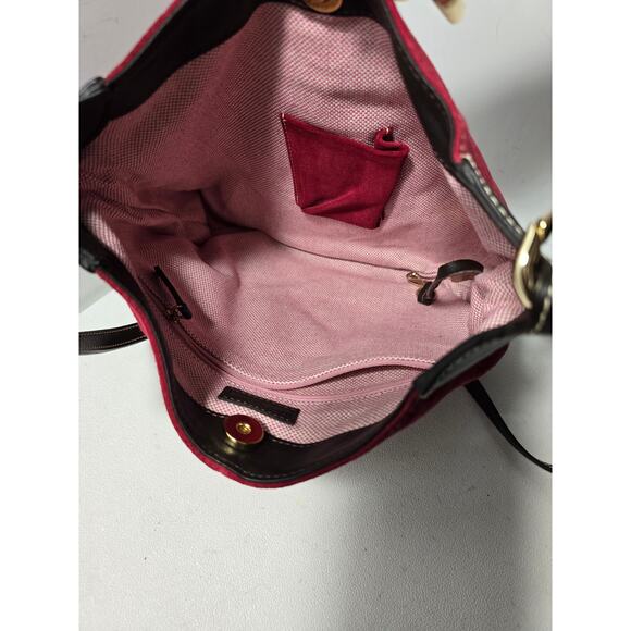 Dooney & Bourke Suede Hobo/Shoulder Handbag Purse Red Satchel Leather Strap - Picture 7 of 15